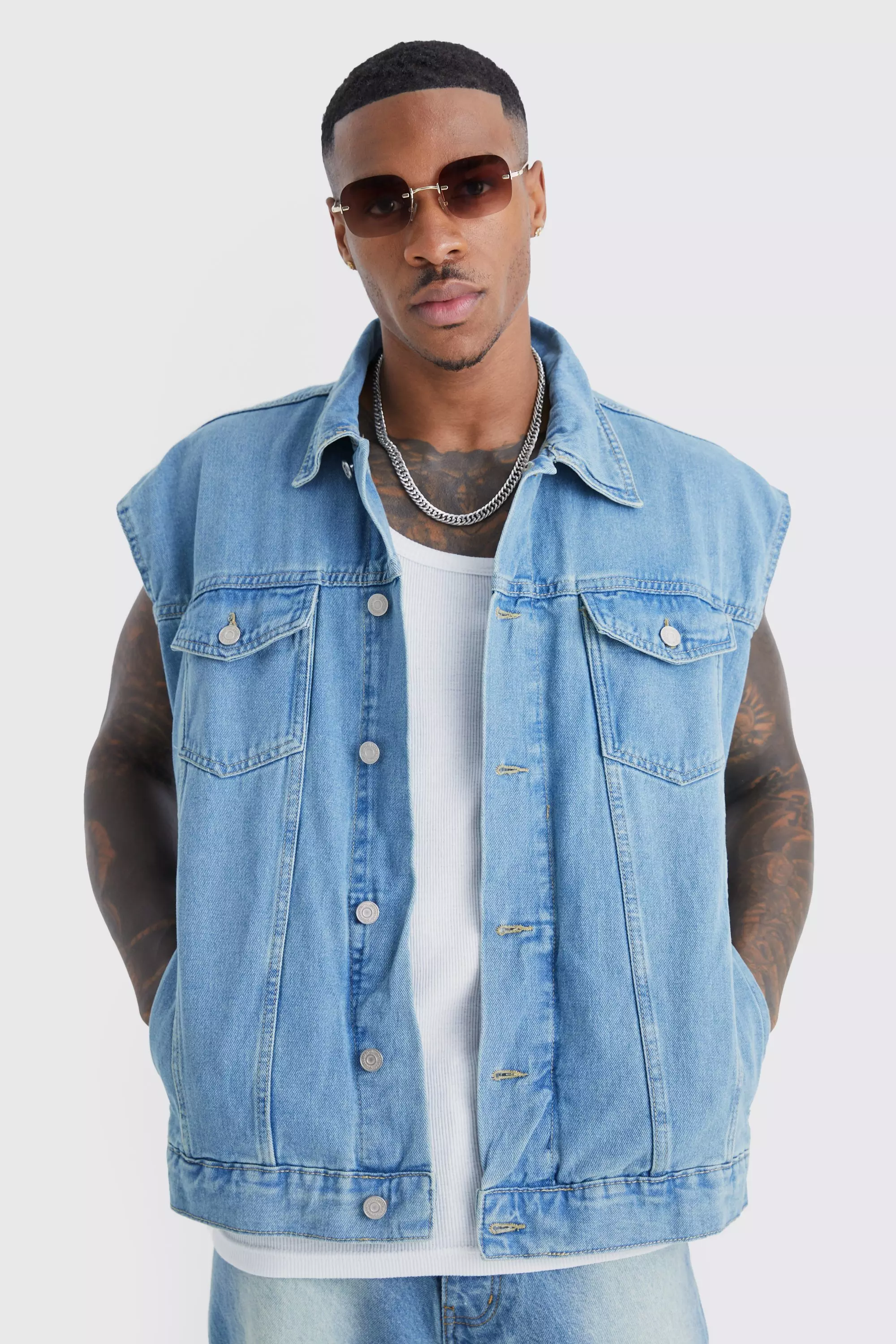 Blue denim 2025 sleeveless jacket